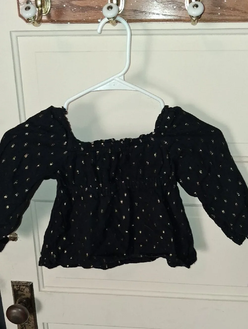 Old Navy Black Peasant Top with Metallic Dots
